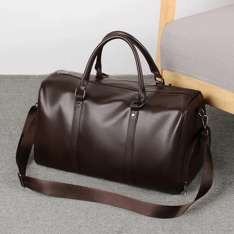 JustGO Leather Travel Bags Men's Handbags Shoulder Vintage Duffle