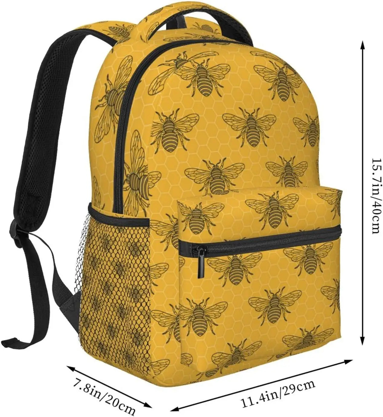 Rucksack mit Bienen- und Blumenmuster – Leichter Tagesrucksack für Damen und Herren | Süße Tasche für Reisen, Wandern, Camping und den Alltag