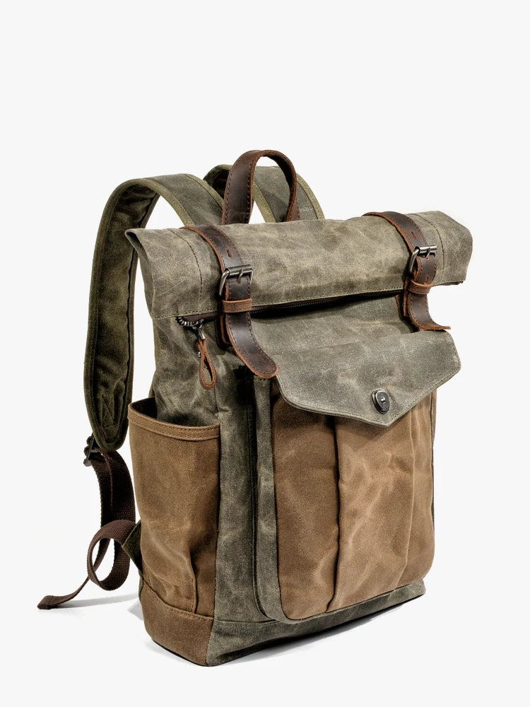 Luxury Vintage Canvas Backpack for Men – Oil Wax Leather Travel Rucksack, Large Waterproof Retro Daypack