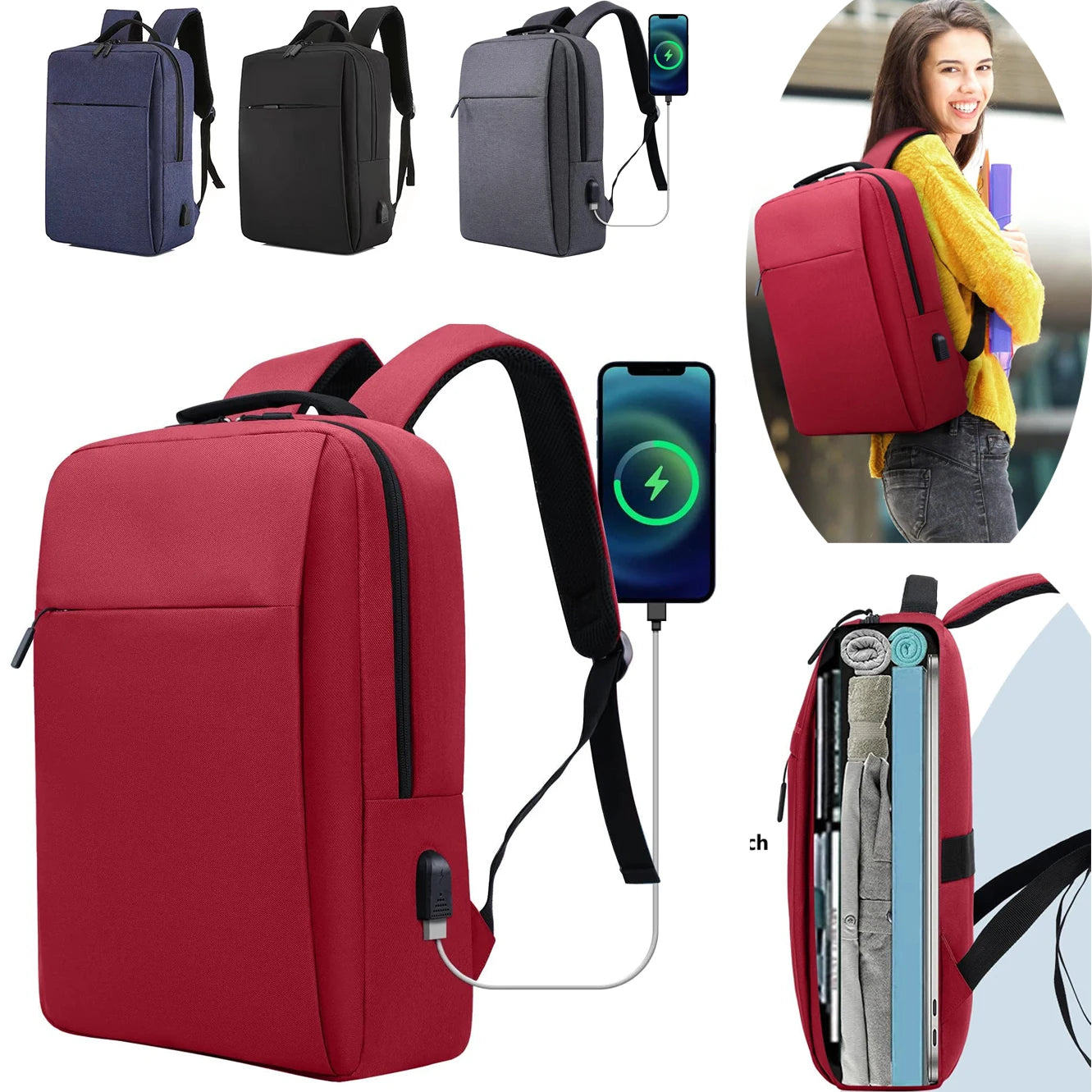 Leichter Laptop-Rucksack für Damen – Elegante Business-Tasche mit Seitentaschen für Arbeit und Reisen