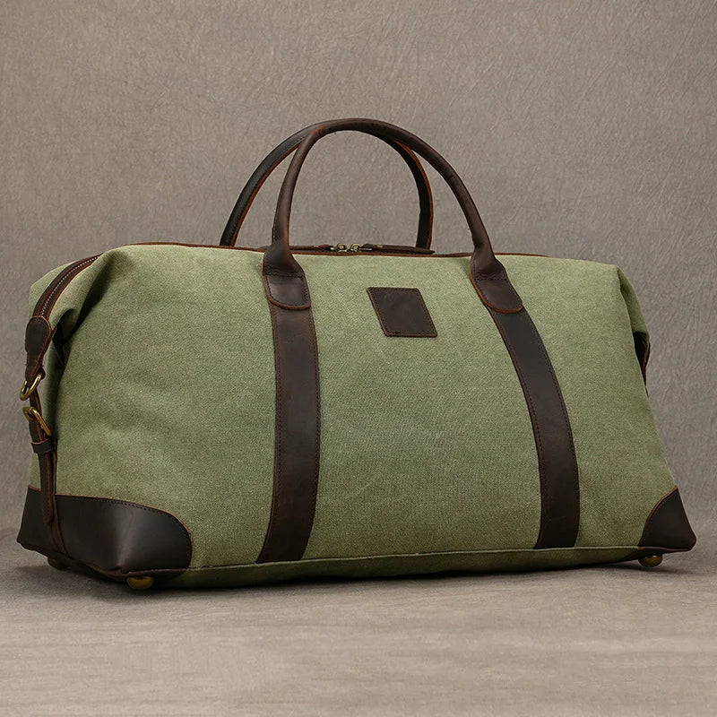 Reisetasche aus Canvas-Leder für Herren – Großes Wochenend-Schultergepäck