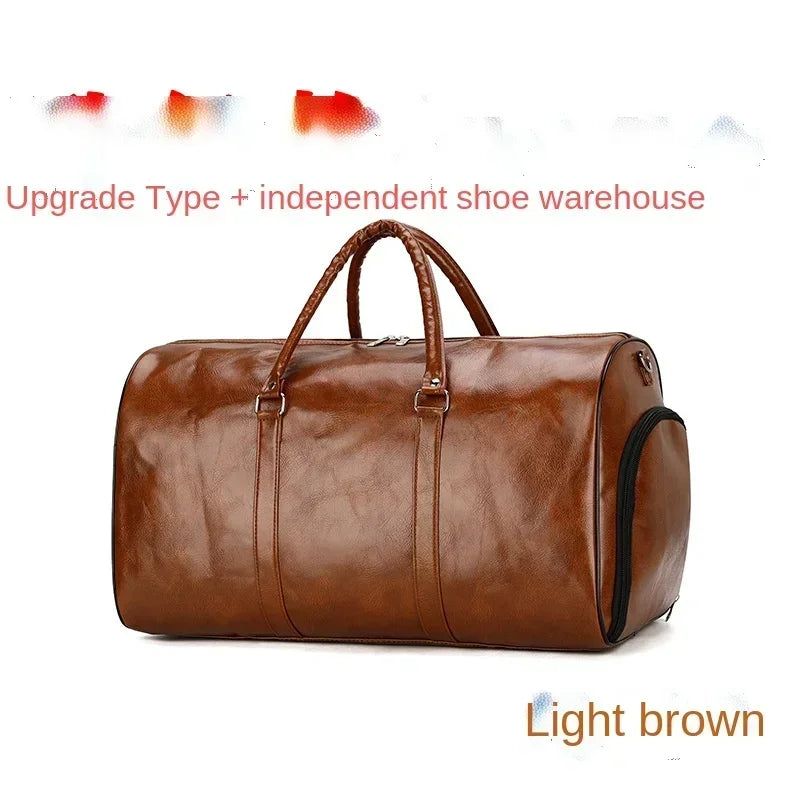 Men Leather Travel Bag Large Duffle Independent Shoulder Zipper