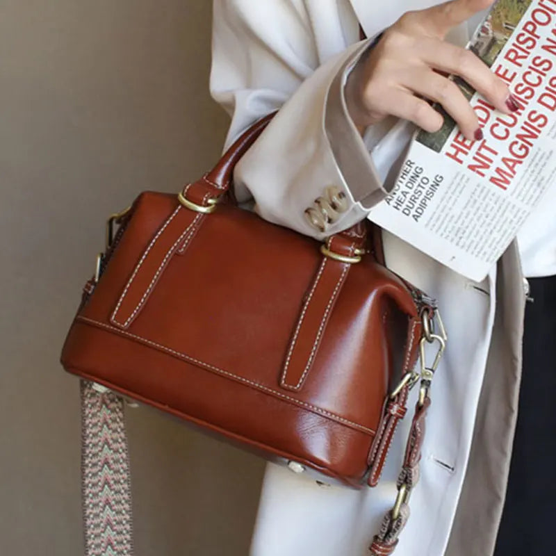 Luxuriöse Umhängetasche aus Rindsleder – Vintage Handtasche im Boston-Stil für Damen