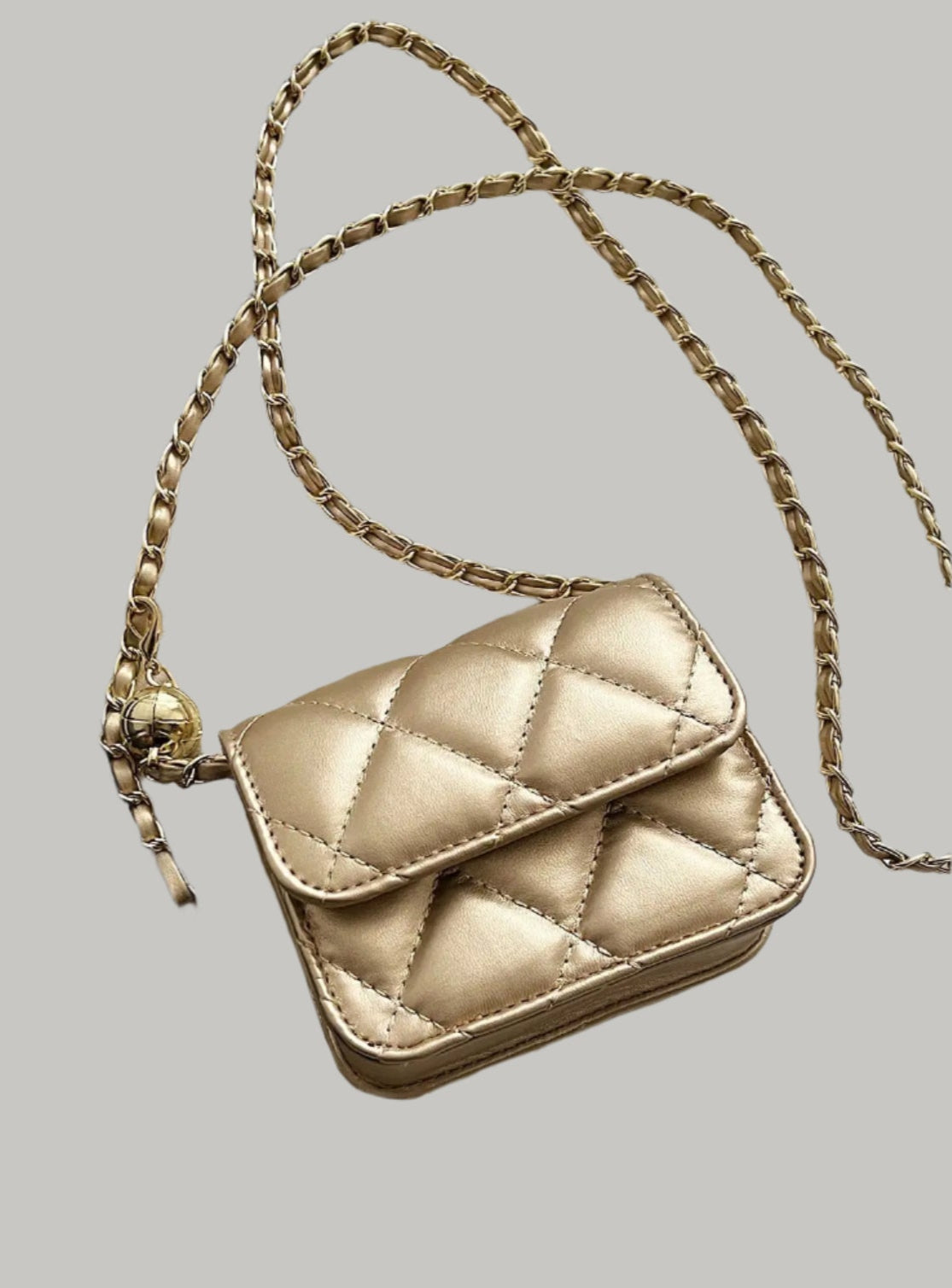 Schulter-Crossbody-Minitasche für Damen mit goldenem Kugelkettenriemen, vielseitige Textur, PU-Leder