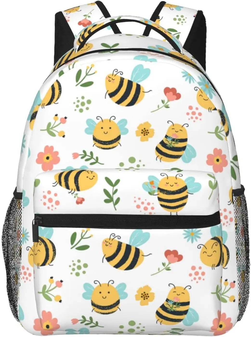 Rucksack mit Bienen- und Blumenmuster – Leichter Tagesrucksack für Damen und Herren | Süße Tasche für Reisen, Wandern, Camping und den Alltag