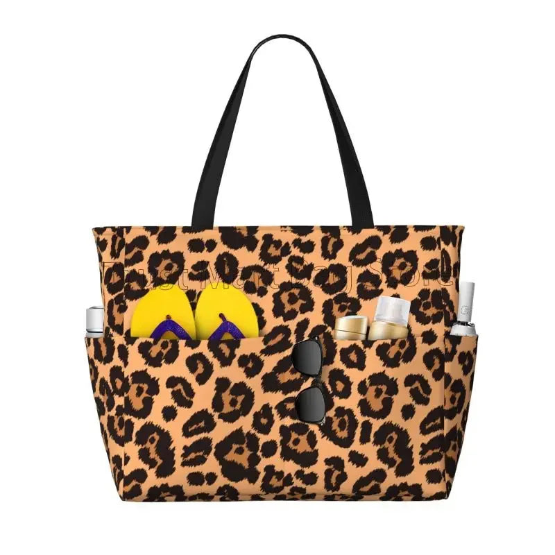 Große Tragetasche mit Leopardenmuster – Wasserdichte Strandtasche mit Taschen