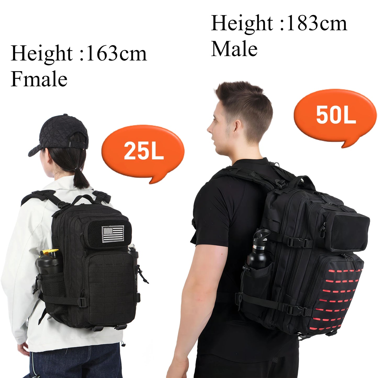 25L/50L Tactical MOLLE Backpack – Hunting, Hiking & Gym Rucksack for Men with 2 Bottle Holders, EDC Outdoor Bag