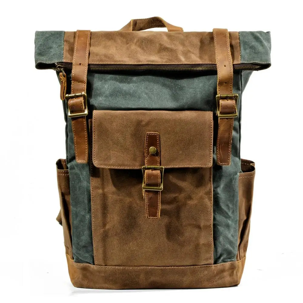 Luxury Vintage Canvas Backpack for Men – Oil Wax Leather Travel Rucksack, Large Waterproof Retro Daypack