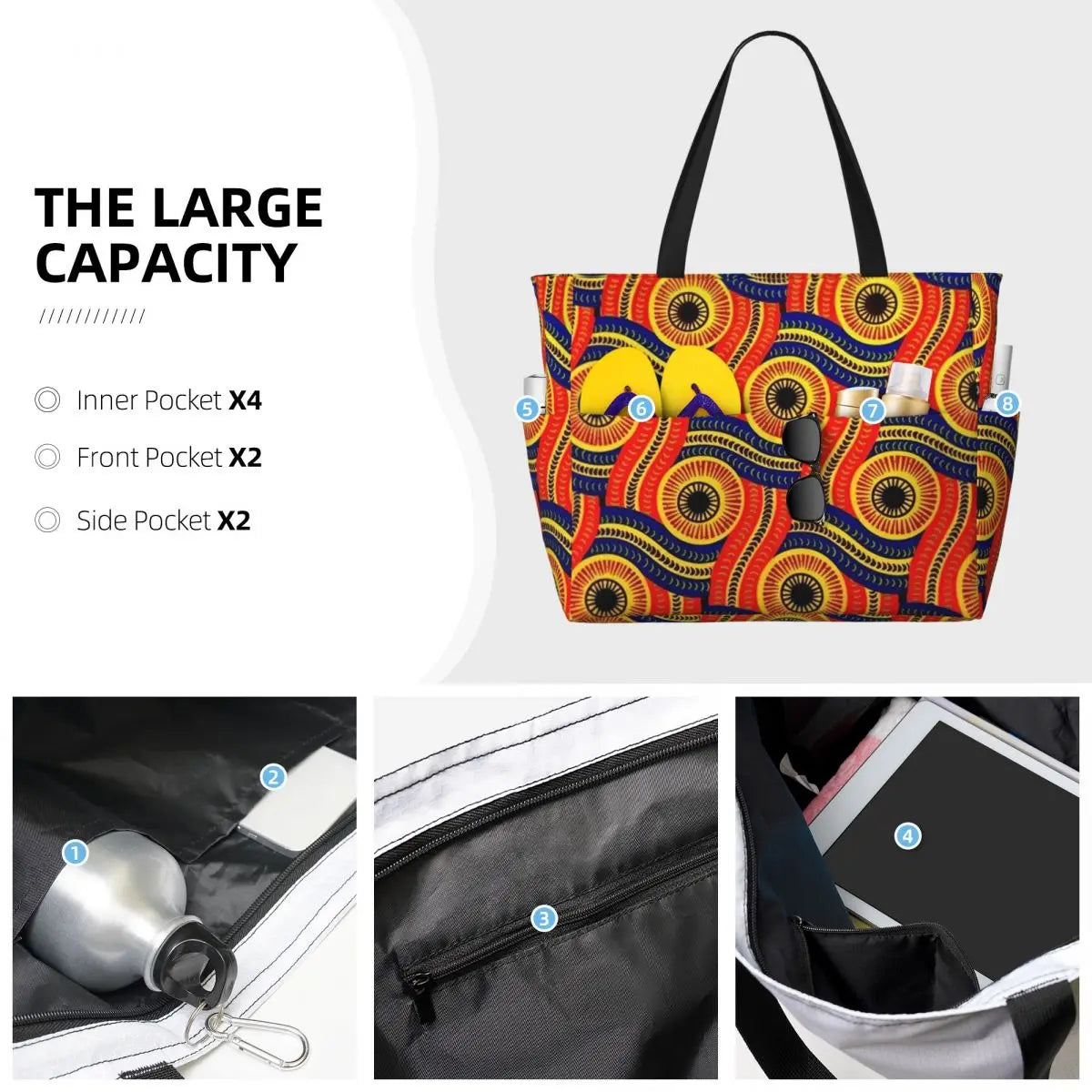 Custom Ethnic Print Travel Tote Bag Women Large Capacity