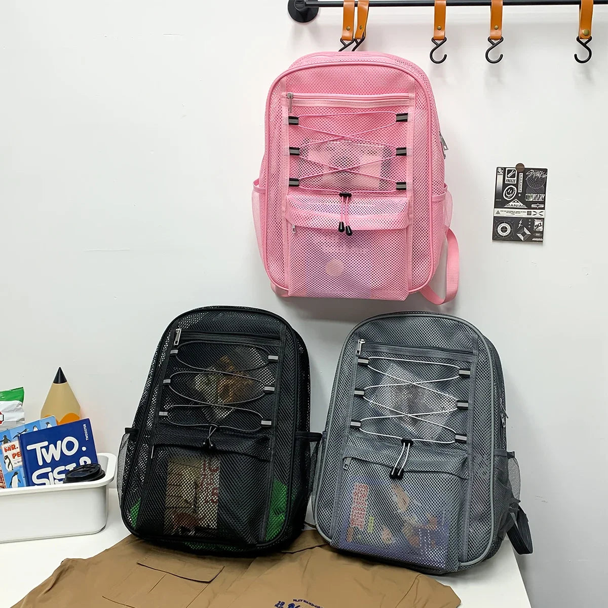 Leichter Mesh-Strandrucksack für Damen – Atmungsaktive, sandfreie Sommertasche mit mehreren Taschen
