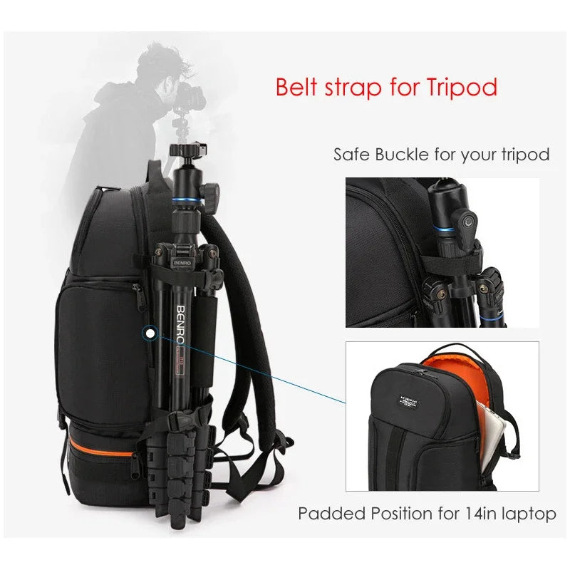 Großer wasserdichter DSLR-Kamera-Rucksack – Oxford-Outdoor-Tasche mit 15,6-Zoll-Laptopfach für Canon und Nikon