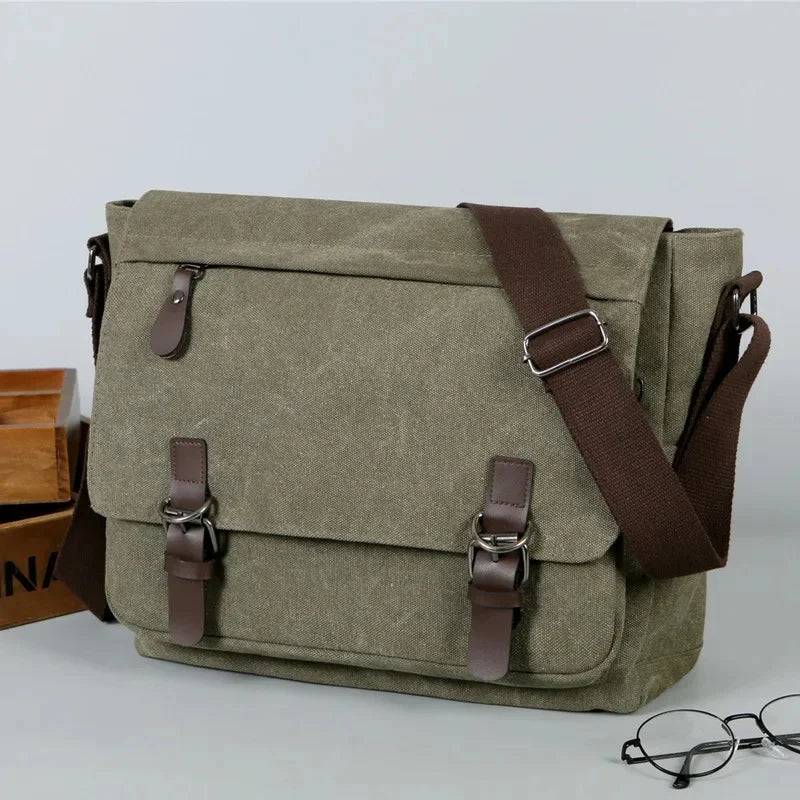 Trendige Canvas-Umhängetasche – Laptop- und Kamera-Umhängetasche mit großem Fassungsvermögen