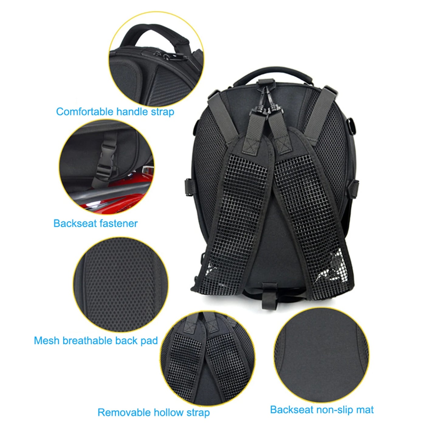 Aufbewahrungstasche für Motorradhelme – Roter Rucksack und Sitztasche mit doppeltem Verwendungszweck für Motorradreisen und Gepäck
