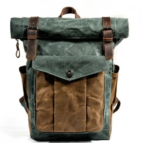 Luxury Vintage Canvas Backpack for Men – Oil Wax Leather Travel Rucksack, Large Waterproof Retro Daypack