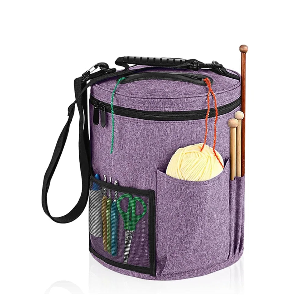 Knitting Tool Storage Bag – Large Capacity Crochet Yarn Organizer Tote with Needles & Hooks Pocket, Portable Craft Project Bag