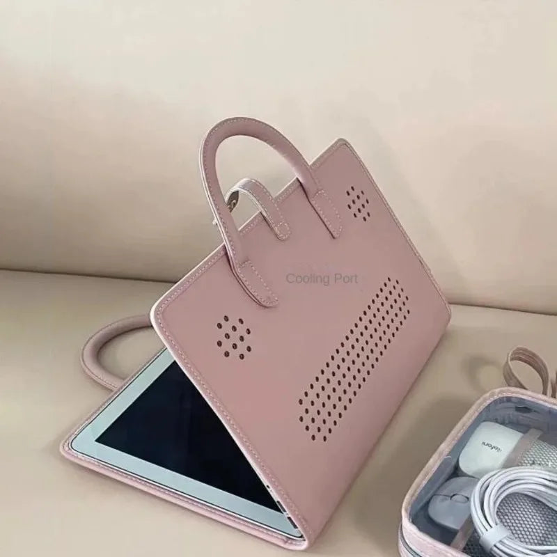 Stoßfeste rosa PU-Laptophülle mit Griff – Schutzhülle für MacBook, Lenovo, Xiaomi & Huawei