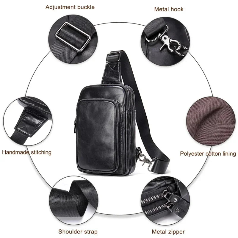 Sling Bag aus echtem Leder – Unisex Casual Brust- und Schultertasche mit Reißverschluss"
