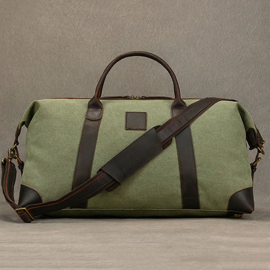 Reisetasche aus Canvas-Leder für Herren – Großes Wochenend-Schultergepäck