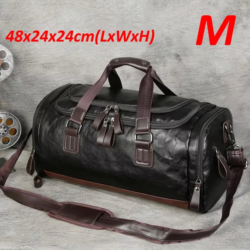 Leder-Reisetasche für Herren – wasserdichter Weekender aus PU-Leder mit Umhängegurt