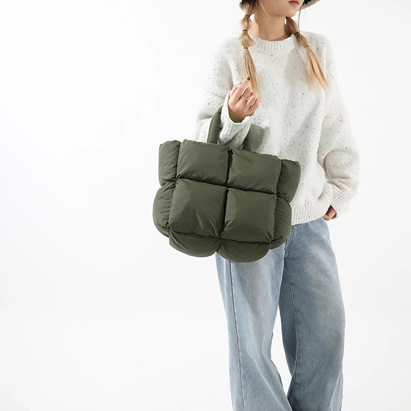 Quilted Puffer Tote Bag – Weich gepolsterte Nylon-Schulterhandtasche für Damen, wintertauglich und stylisch