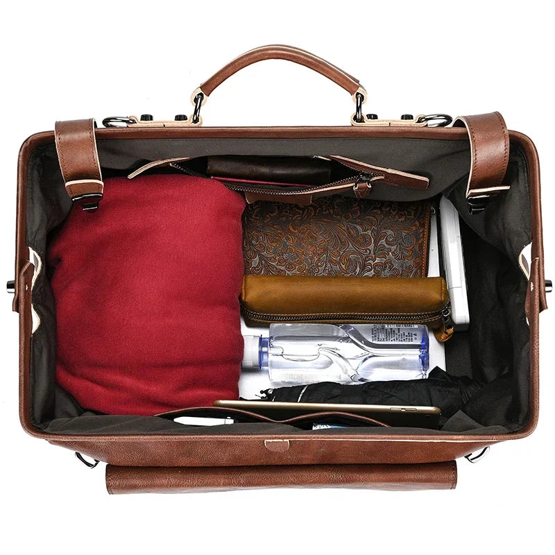 Unisex Genuine Leather Duffle Bag – Luxury Designer Travel Handbag for Business, Weekend & Flights (45cm)