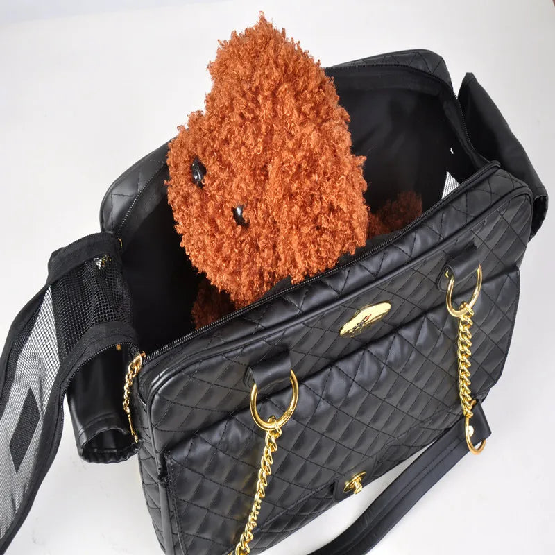 Luxury Leather Pet Carrier Bag – Designer Small Dog & Cat Travel Tote for Chihuahua, French Bulldog & Puppies
