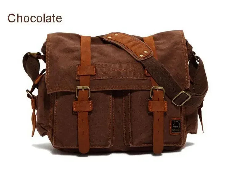 Vintage Canvas & Leather Rucksack – Unisex Casual Messenger Backpack for School, Travel & Hiking