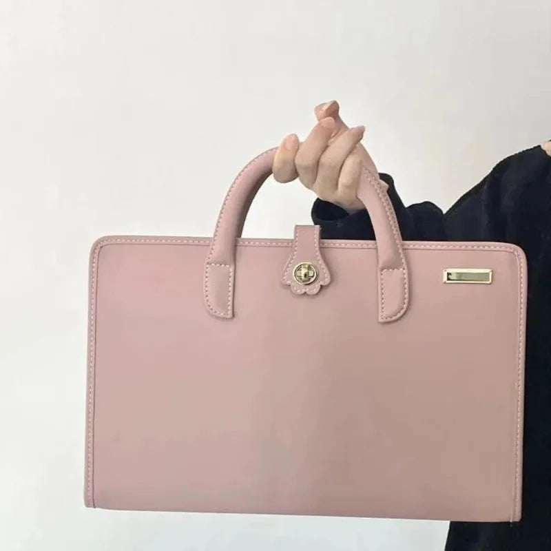 Stoßfeste rosa PU-Laptophülle mit Griff – Schutzhülle für MacBook, Lenovo, Xiaomi & Huawei
