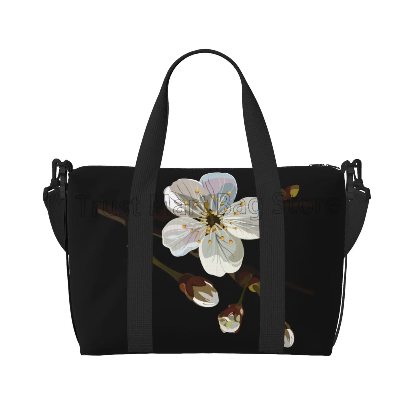 Sakura Cherry Blossom Weekender Bag – Schwarze wasserdichte Reisetasche für Damen und UnisexSakura Cherry Blossom Weekender Bag – Schwarze wasserdichte Reisetasche für Damen und Unisex