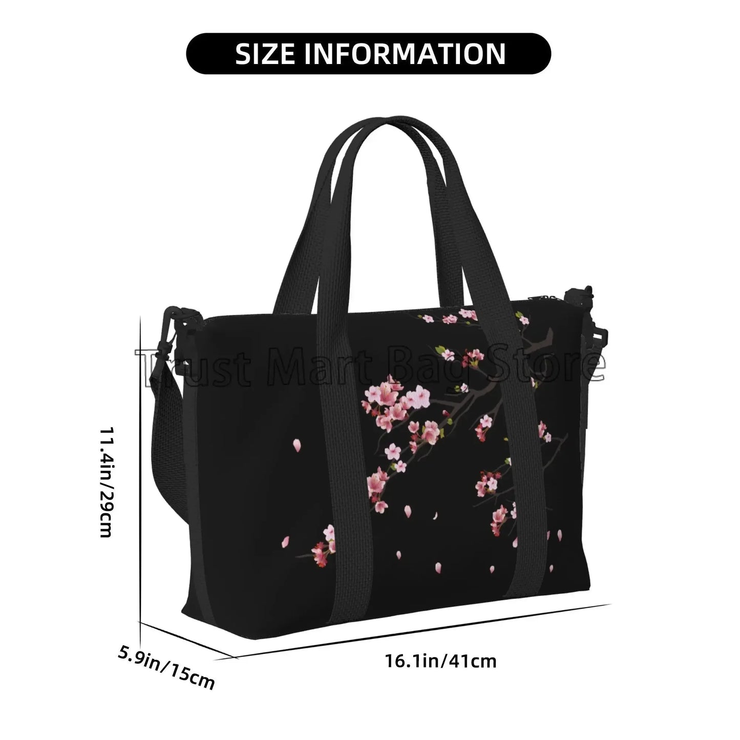 Sakura Cherry Blossom Weekender Bag – Schwarze wasserdichte Reisetasche für Damen und UnisexSakura Cherry Blossom Weekender Bag – Schwarze wasserdichte Reisetasche für Damen und Unisex
