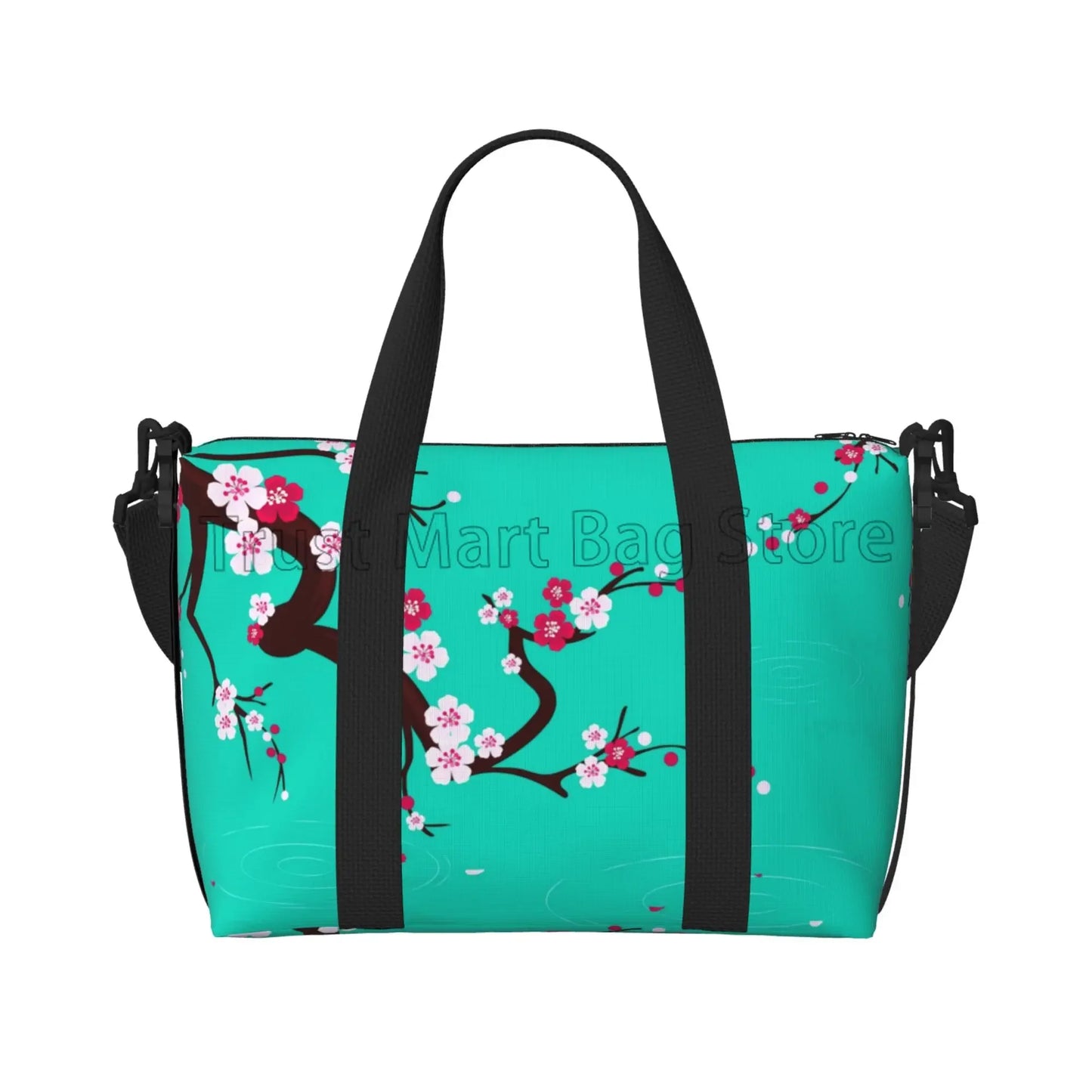 Sakura Cherry Blossom Weekender Bag – Schwarze wasserdichte Reisetasche für Damen und UnisexSakura Cherry Blossom Weekender Bag – Schwarze wasserdichte Reisetasche für Damen und Unisex