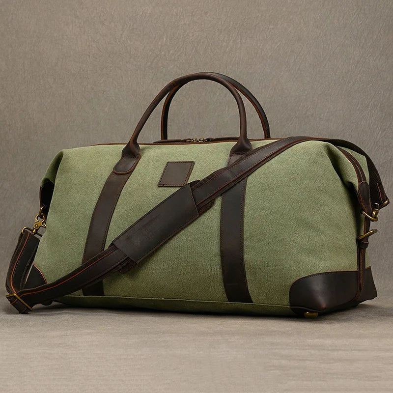Reisetasche aus Canvas-Leder für Herren – Großes Wochenend-Schultergepäck