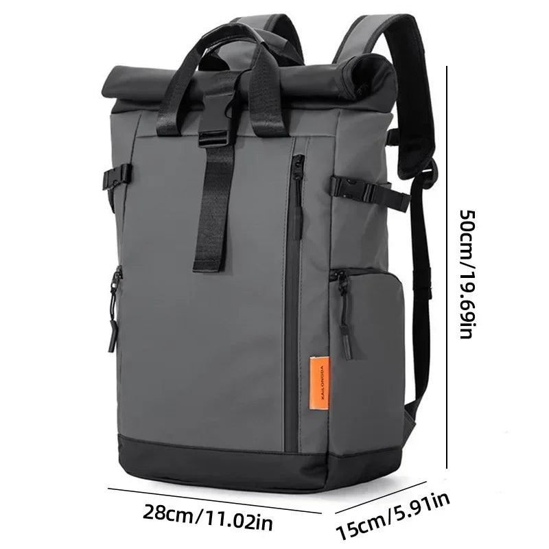 Herren Outdoor Rolltop Rucksack 20–35L – Wasserdichter Reiserucksack mit gepolstertem Air-Cushion-Gürtel