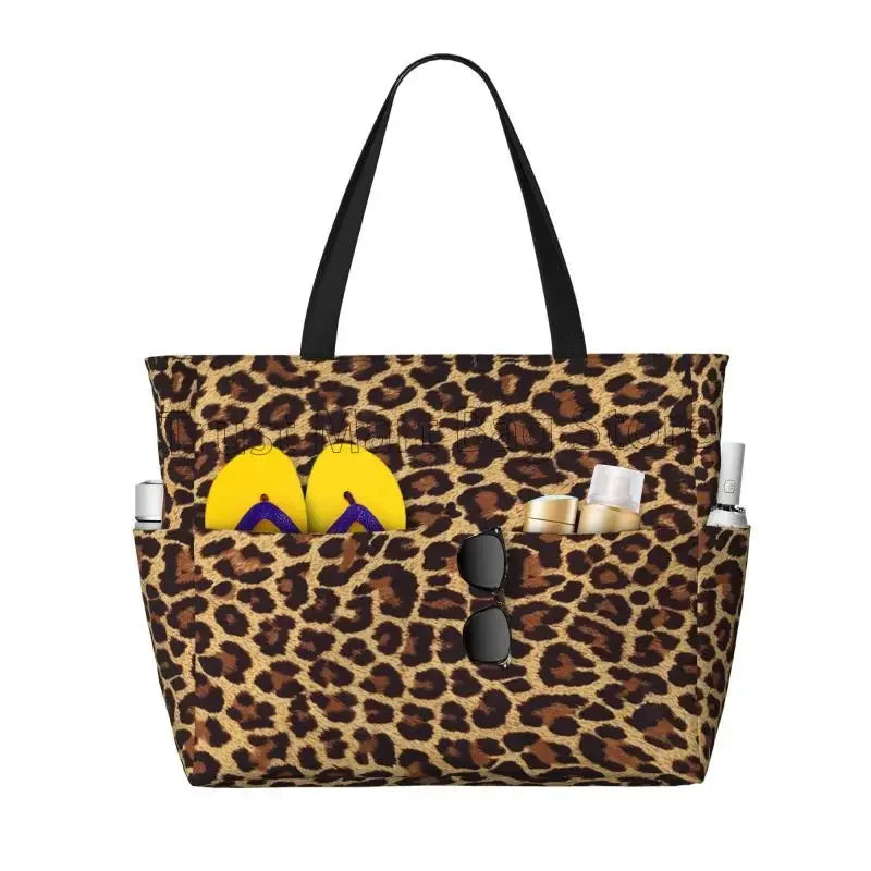 Große Tragetasche mit Leopardenmuster – Wasserdichte Strandtasche mit Taschen