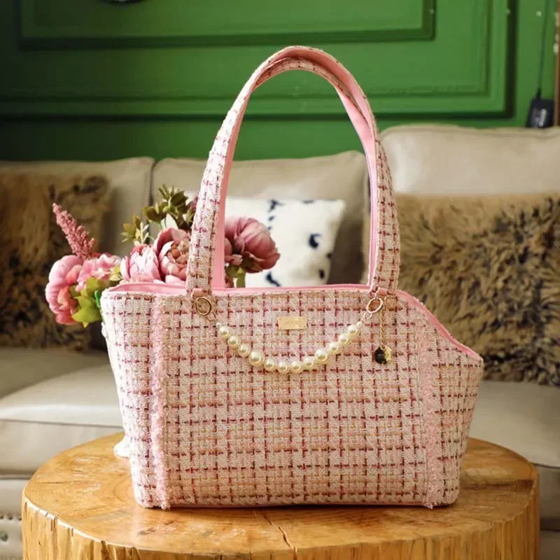 Luxury Plaid Small Dog Carrier Shoulder Bag – Soft-Sided Travel Handbag for Cats & Puppies