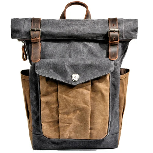 Luxury Vintage Canvas Backpack for Men – Oil Wax Leather Travel Rucksack, Large Waterproof Retro Daypack