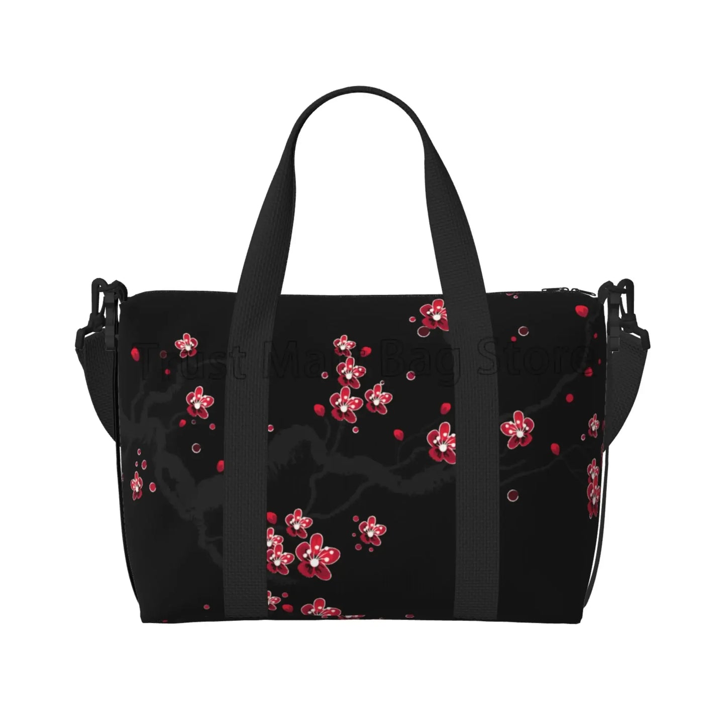 Sakura Cherry Blossom Weekender Bag – Schwarze wasserdichte Reisetasche für Damen und UnisexSakura Cherry Blossom Weekender Bag – Schwarze wasserdichte Reisetasche für Damen und Unisex