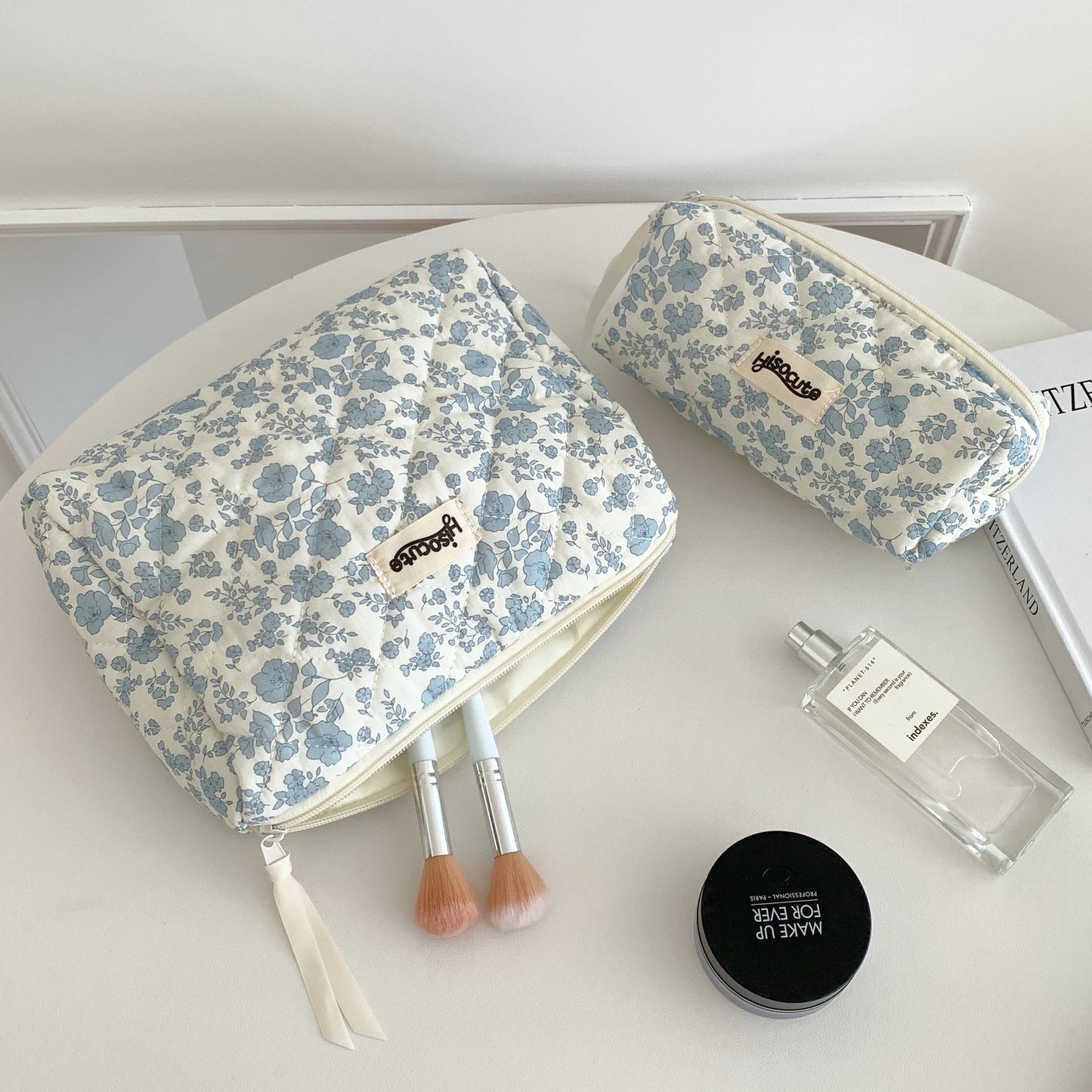 3-teiliges Kosmetiktaschen-Set aus Baumwolle mit Blumenmuster – Reise-Organizer-Taschen mit großem Fassungsvermögen für Damen