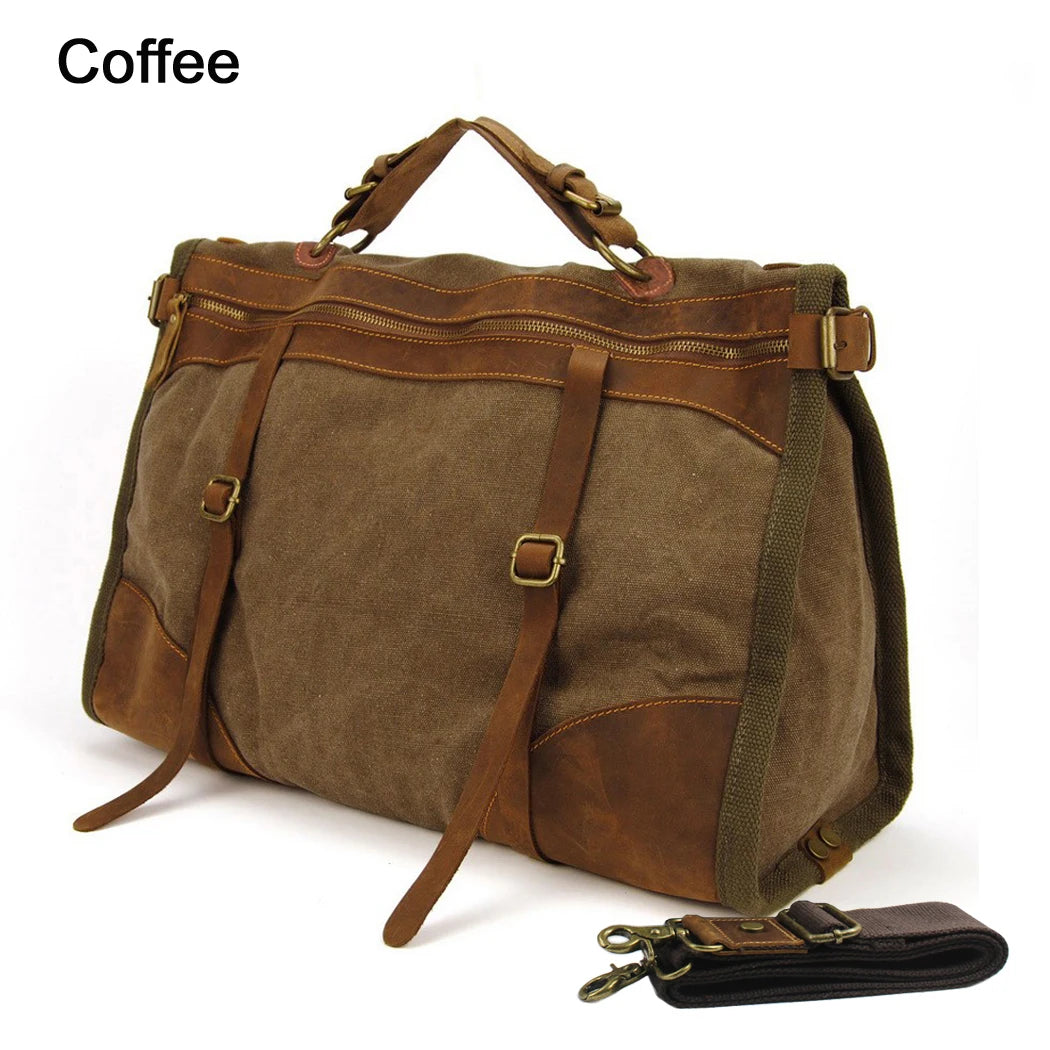 Herren-Wochenendtasche aus Canvas und Leder – Reisetasche im Vintage-Militärstil