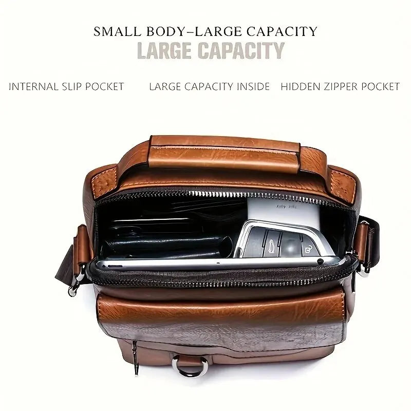Herren Business Umhängetasche – PU Leder Schultertasche mit Klappe, Klassisches Solides Design
