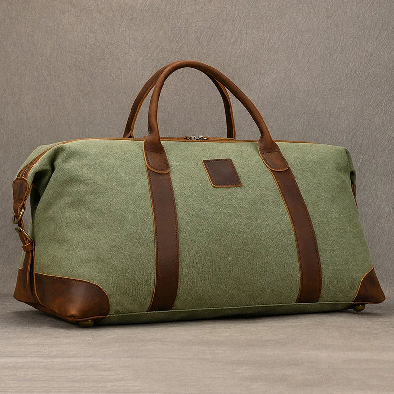 Reisetasche aus Canvas-Leder für Herren – Großes Wochenend-Schultergepäck