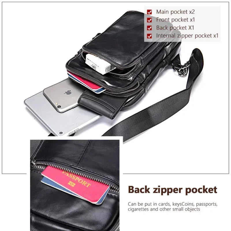 Sling Bag aus echtem Leder – Unisex Casual Brust- und Schultertasche mit Reißverschluss"