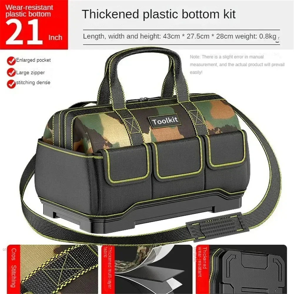 Werkzeugtasche für Elektriker in Camouflage – Wasserdichter, harter Boden, Werkzeug-Organizer mit mehreren Taschen und Schultergurt