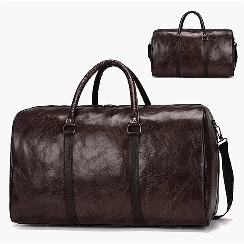 Men Leather Travel Bag Large Duffle Independent Shoulder Zipper