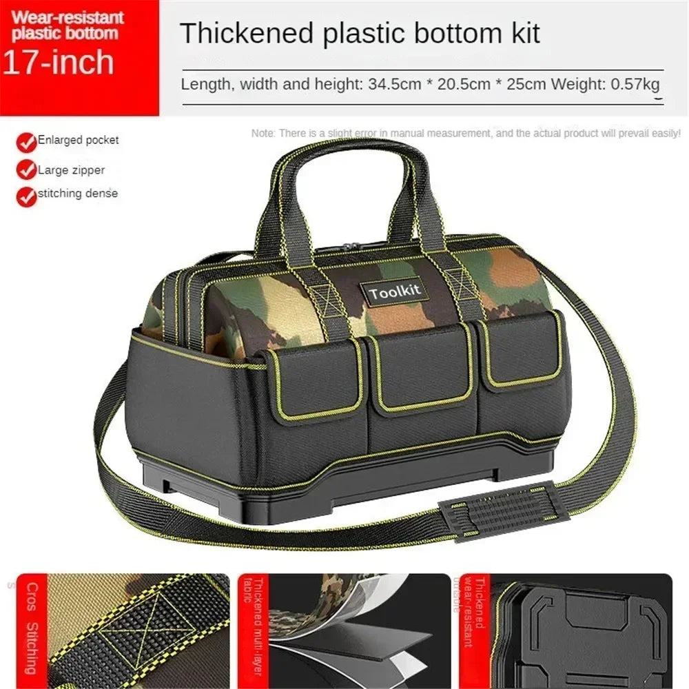 Werkzeugtasche für Elektriker in Camouflage – Wasserdichter, harter Boden, Werkzeug-Organizer mit mehreren Taschen und Schultergurt