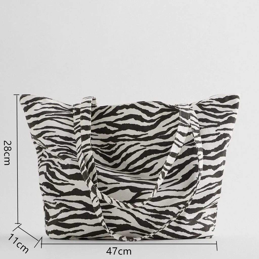 Leopard Print Canvas Tote Bag – Large Capacity Shoulder Handbag for Women