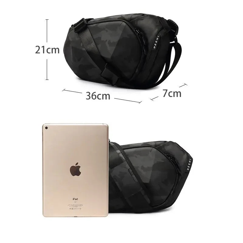 Wasserdichte Sling-Tasche für Herren mit USB-Anschluss – Diebstahlsichere Umhängetasche für 9,7-Zoll-iPad, für kurze Reisen und den täglichen Arbeitsweg