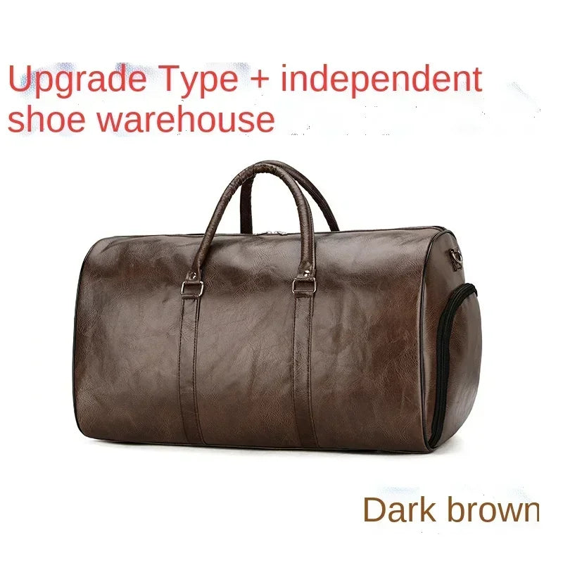 Men Leather Travel Bag Large Duffle Independent Shoulder Zipper