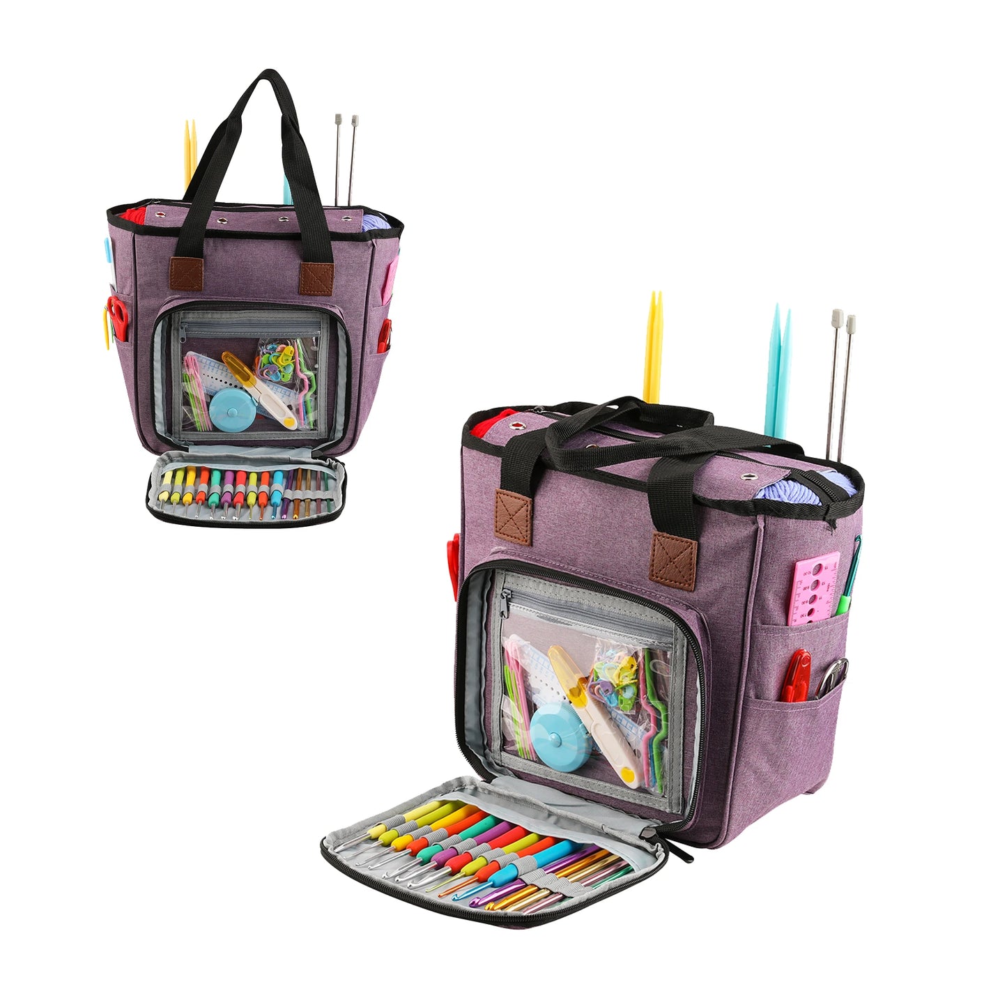KOKNIT Knitting Tote Bag – Yarn Storage Organizer for Crochet Hooks, Knitting Needles & DIY Sewing Accessories