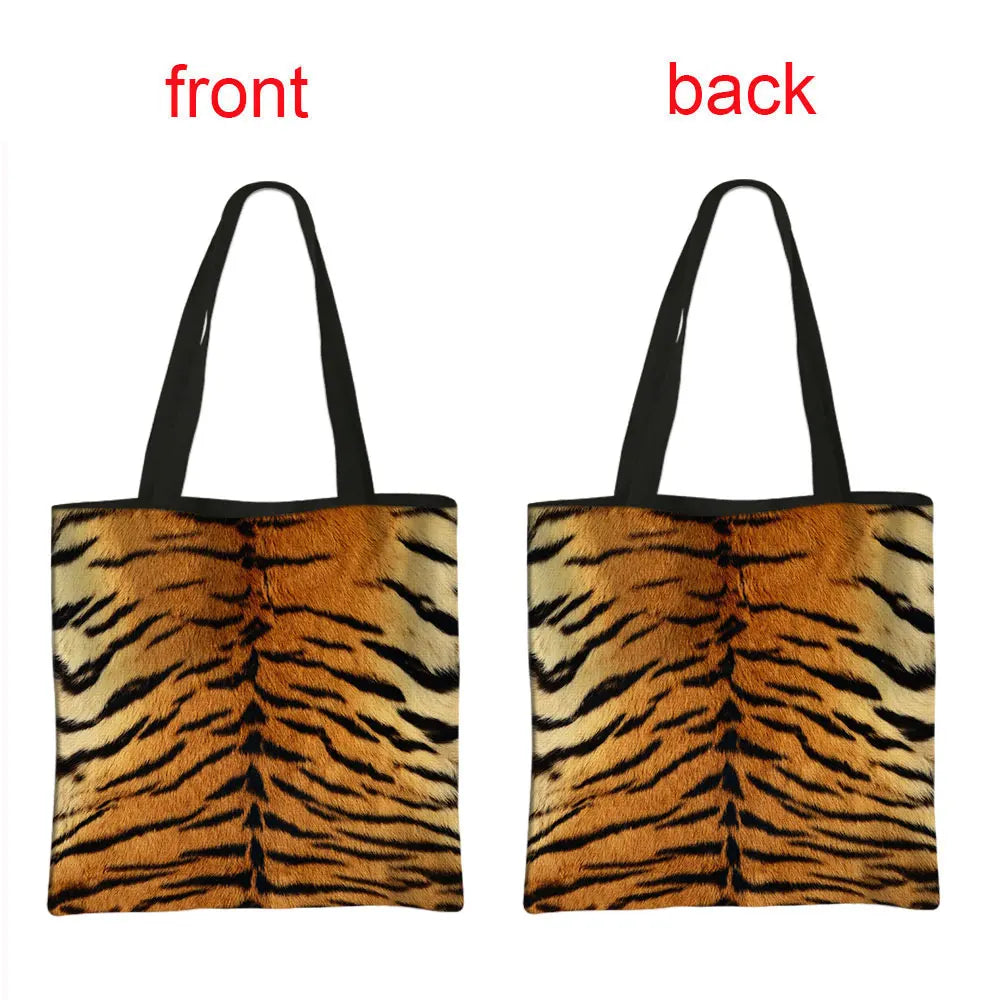 Schultertasche mit Leoparden- und Tiger-Tiermuster – wiederverwendbare modische Handtasche für Damen